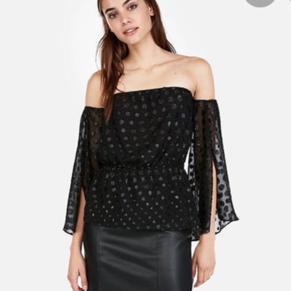 METALLIC DOT OFF THE SHOULDER BLOUSE
